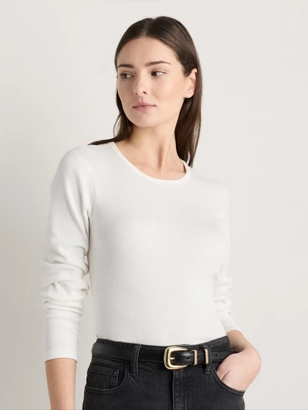 Quince Organic Cotton Micro Rib Long Sleeve Tee White Medium